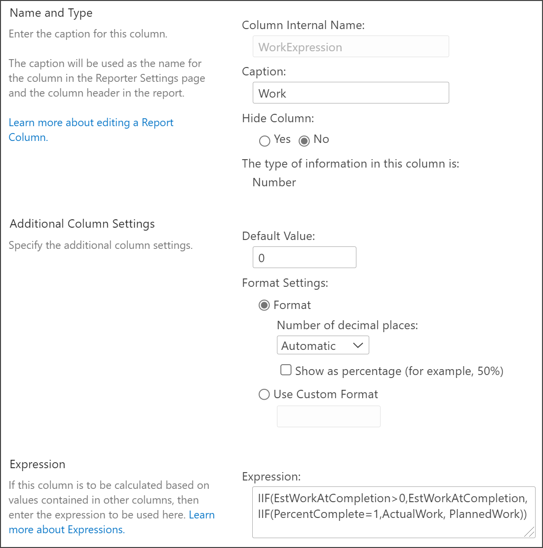 Report Editor Expression Column