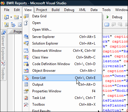 Visual Studio Error Reporting